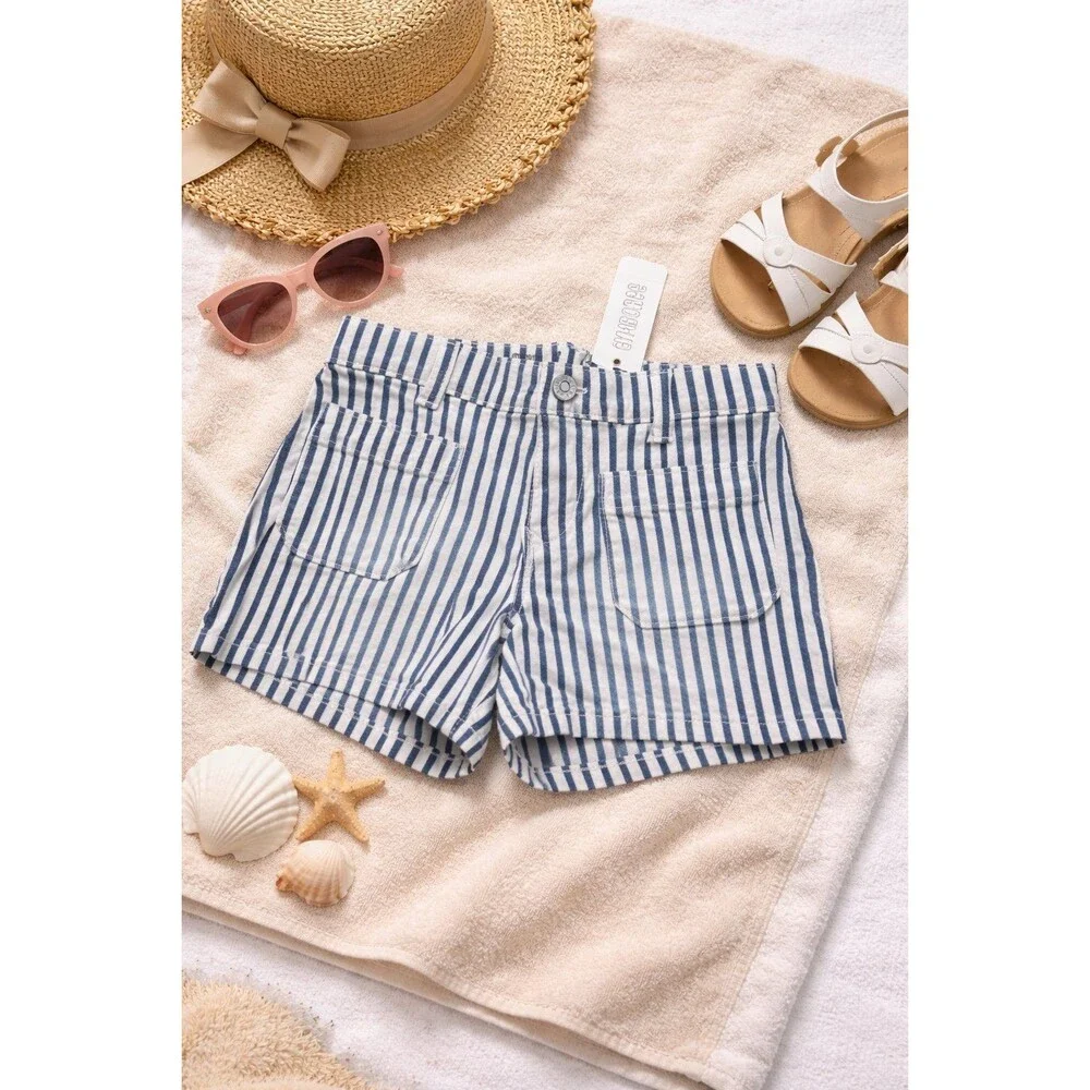 Girls Size 8 Blue & White Striped Shorts NWT Nautical Summer